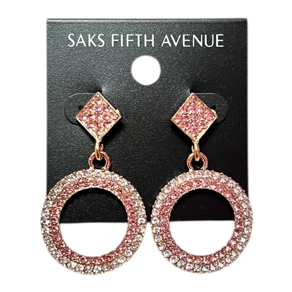 Saks Fifth Avenue Rose Pink Crystal Open Circle Drop Earrings